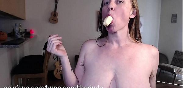  Hot Blonde Milf Deepthroats Banana Topped with Breastmilk for Breakfast - BunnieAndTheDude